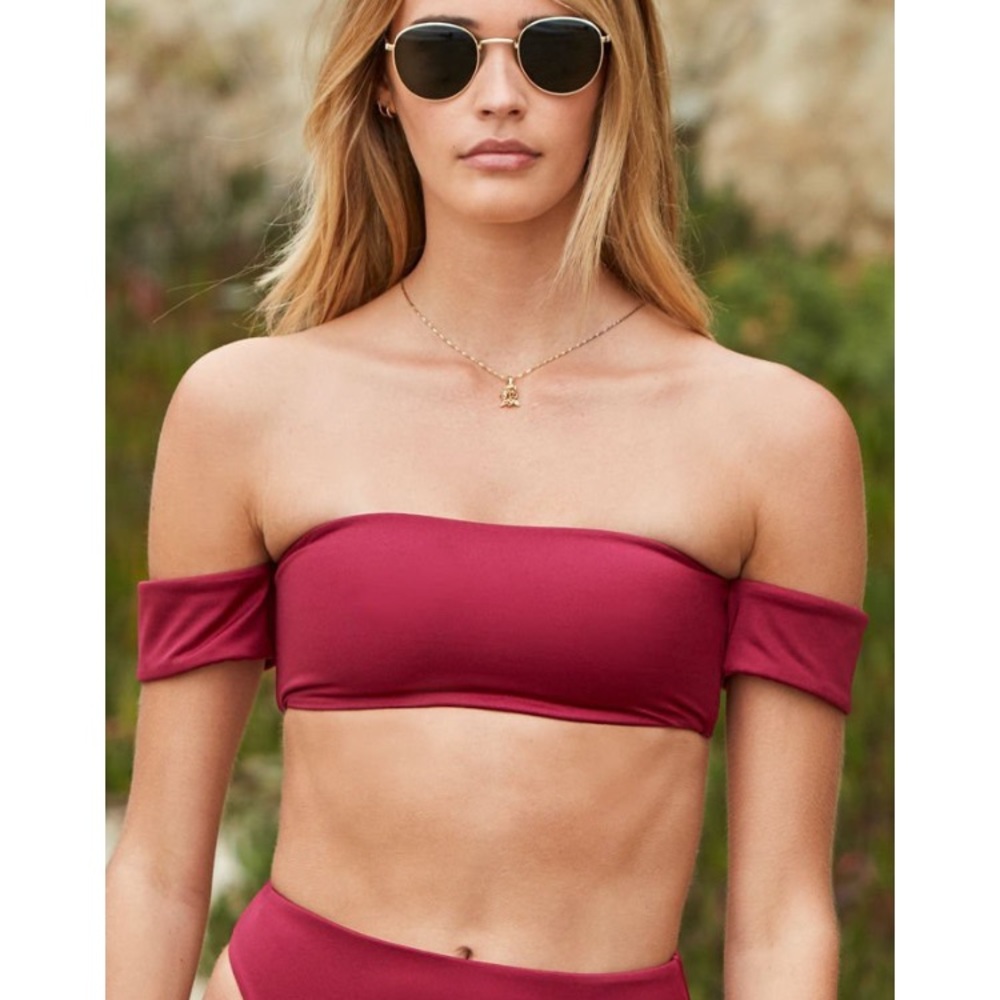 Burgundy LA Hearts off the shoulder swim top